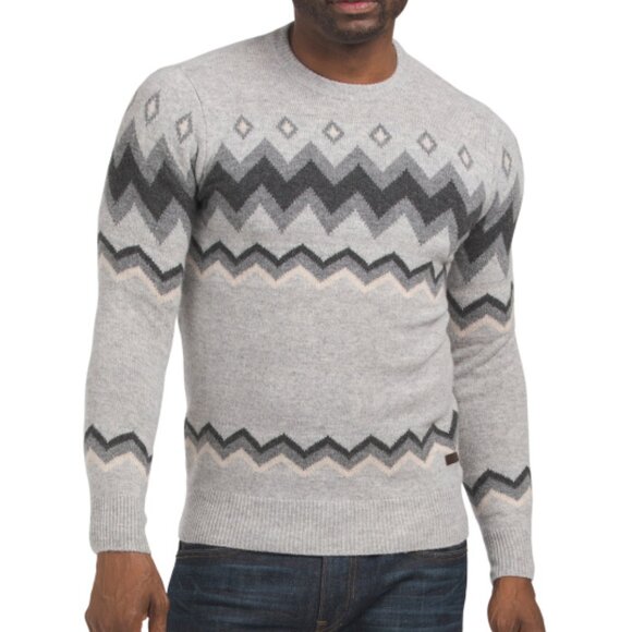 NEW BARBOUR Regis 100% Wool Fair Isle Crew Neck Sweater Light Grey for men 864mn - Picture 1 of 6